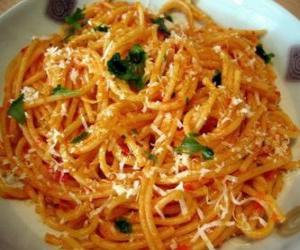 Układanka Talerz spaghetti widelcem gotowe