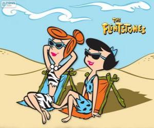 Układanka Wilma Flintstone i opalania Tłuczeń Betty na plaży