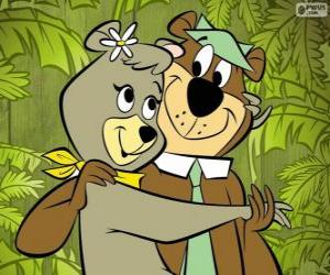 Układanka Yogi i Cindy, dwóch kochanków niedźwiedzie w parku Jellystone