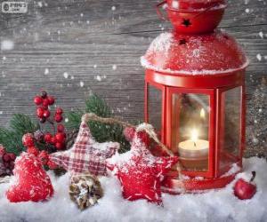 Układanka Światło Boże Narodzenie z Ostrokrzew palenie świec i dekoracji
