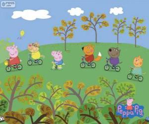 Układanka Świnia Peppa i jej przyjaciół na rowerze
