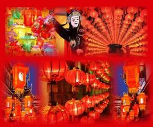 Układanka Święto Latarni jest koniec obchody Chińskiego Nowego Roku. Piękne latarnie papieru
