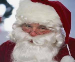 Układanka Święty Mikołaj czy Santa Claus uśmiechniętą twarz z długą brodę i kapelusz