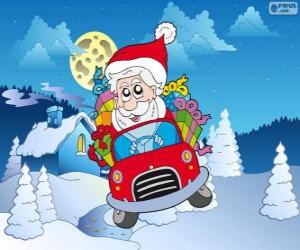 Układanka Święty Mikołaj jazdy samochodem