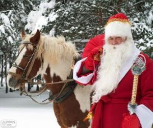 Układanka Święty Mikołaj obok konia
