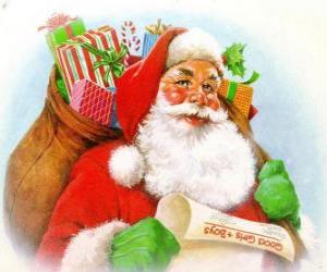 Układanka Święty Mikołaj z workiem prezentów Świąt i gotowe do wydania